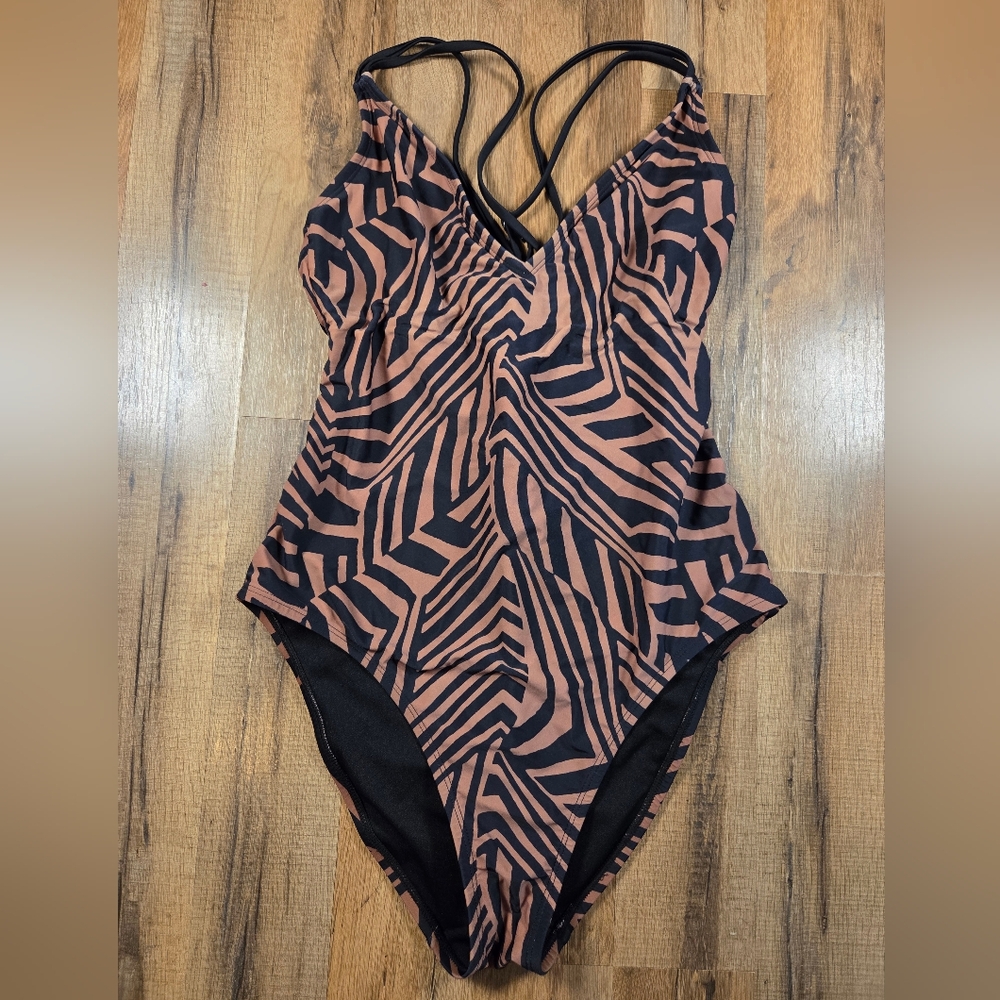 Hurley Black and Brown Patterned Womens One Piece Swimsuit